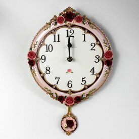ラブリーピンクに癒される♪　アンティークローズの振り子時計(掛け時計）【ピンクローズ】go1663pi