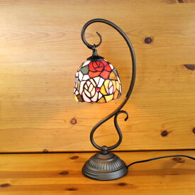 ステンドグラスランプ吊り型1アーム4色の薔薇の花(フェリシア)12×h41 【照明・スタンド/ローズ】