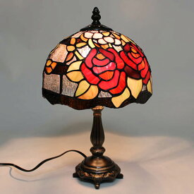 ステンドグラスランプ薔薇の花（クラシックローズ）　中型19×h34.5 【照明・スタンド】