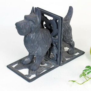 マニーグランシュマンフォント アイアンアンティーク風 テリア型 ブックスタンド<グレイ>【鋳物/アンティーク風仕上げ/犬/2個セットでテリアです/ブックエンド/本立て】