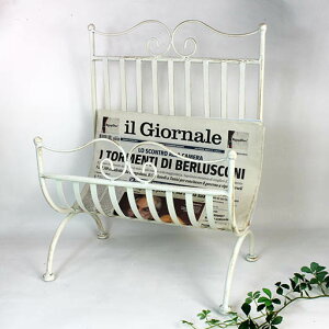 マニーグランシュマン サロン・ドゥ・ジャルダン アイアンアンティーク風 マガジンラック<アイボリー>【アンティーク風仕上げ】