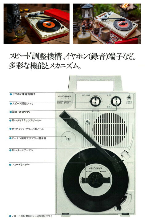 楽天市場】特典あり ANABAS ポータブルレコードプレーヤー GP-N3R 