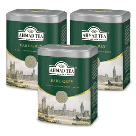 《送料無料》富永貿易 AHMAD TEA アーマッドティー 紅茶 アールグレイ 200gリーフ 缶 × 3個