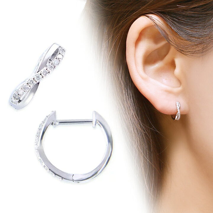 楽天市場】【SALE】 K10ホワイトゴールドダイヤモンドピアス フープ  
