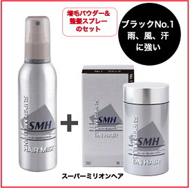 【送料無料】【まとめ買い・スーパーミリオンヘアー ＆ ヘアミスト】スーパーミリオンヘアー ブラック (30g) スーパーミリオンヘアミスト 165ml 無香料 SMH ルアン 薄毛隠し 固定 ミリオンヘアー ノンガスタイプ ハードタイプ スプレー 整髪力