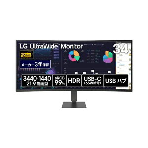 LG Electronics Japan [34U640B-B] 34�C���` �Ȗʌ^�E���g�����C�h �t���f�B�X�v���C(3440x1440/VA�p�l��/sRGB 99%/HDR10/DP/HDMIx2/TypeC(PD65W)/��������/3�N�ۏ�)