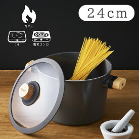 Dr.HOWS ドクターハウス ボスク 両手鍋24cm 大釜鍋 深型鍋 ガラス蓋付き ブラック IH対応 オール熱源対応 セラミックコーティング【日本正式販売品】　DR10