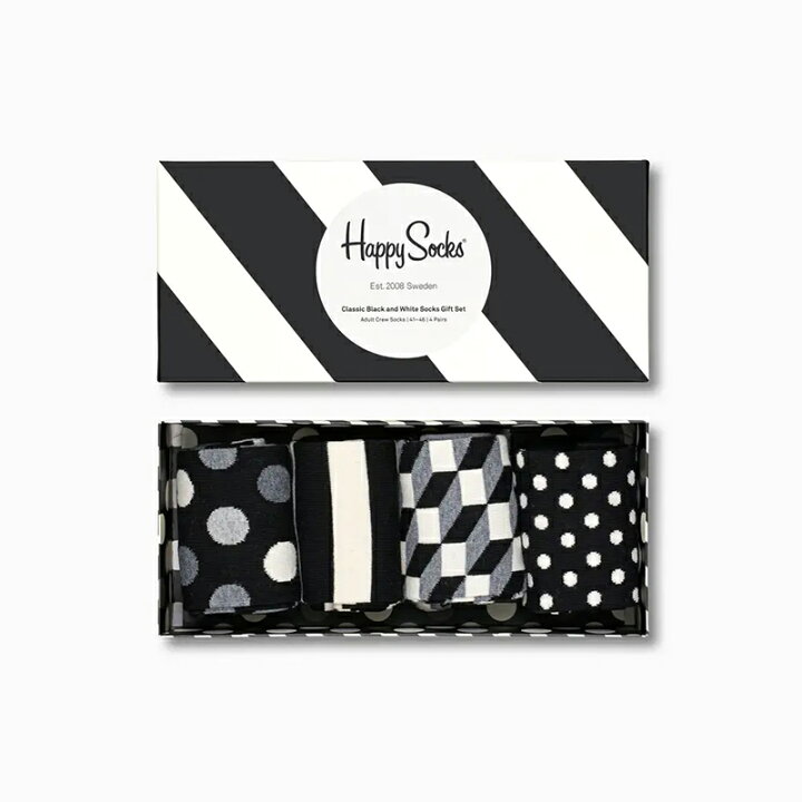楽天市場 Happy Socks ハッピーソックス 靴下 メンズ レディース ブランド ソックス おしゃれ 4足セット ギフトボックス 可愛い かわいい クルー丈 綿混 カラフル カジュアル ビジネス ギフト プレゼント 誕生日 総柄 水玉 ドット Classic Black And White Gift Box 21 春