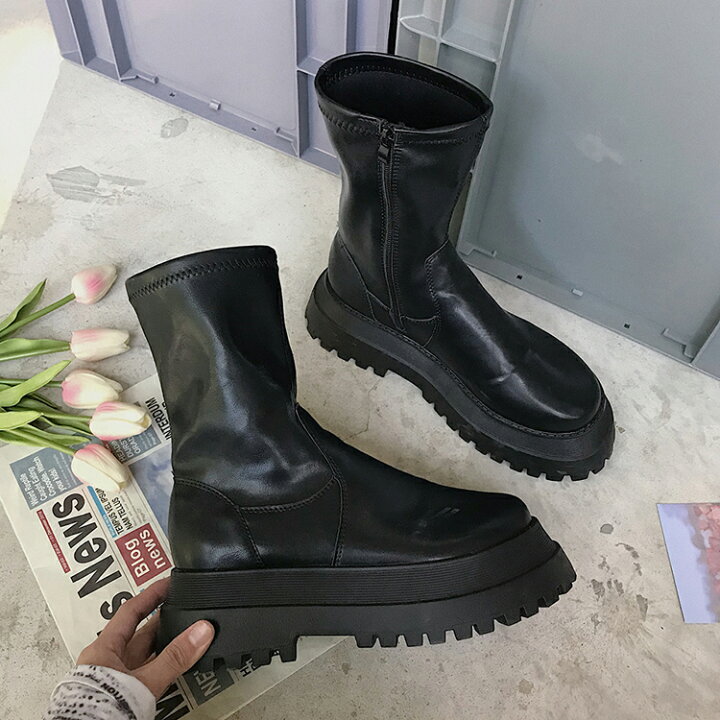 楽天市場】厚底 ブーツ ショート レディース 韓国 ショートブーツ 