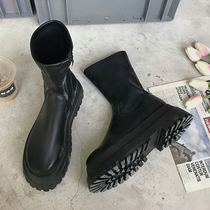 楽天市場】厚底 ブーツ ショート レディース 韓国 ショートブーツ 