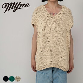 Shoelace Knitted Vest Myne マイン G10VT002 シューレスニットベスト ニットベスト メンズ レディース vネック ブランド おしゃれ ノースリーブ カジュアル 無地 シンプル 手編み コットン 100% ブラック 黒 グリーン 緑 ホワイト 白 2025 秋 秋冬 冬
