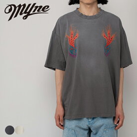 Embroidery Tee Myne マイン G10TS031 tシャツ 半袖 ゆったり メンズ レディース ブランド おしゃれ カジュアル 刺繍 ダメージ加工 ヴィンテージ風 コットン ブラック 黒 ホワイト 白 ギフト プレゼント クリスマス 2025 秋 秋冬 冬