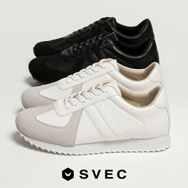スニーカー メンズ 白 黒 おしゃれ 白スニーカー ジャーマントレーナー シャークソール 厚底 ローカット カジュアルシューズ ミリタリー レースアップ レトロ ブランド SVEC シュベック ブラック ホワイト 短靴 短ぐつ シューズ 靴 通勤 通学 2025 秋 秋冬 冬