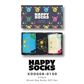 happy socks ハッピーソックス 靴下 レディース メンズ ブランド プレゼント かわいい おしゃれ 3足セット ギフトボックス クルー丈 ソックス くつ下 可愛い 綿混 カジュアル ビジネス 犬 ドッグ 総柄 ブラック 黒 3-Pack Mixed Dog Socks Gift Set 2024 冬 春 春夏