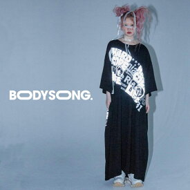 TEE/MOSTBIG2 BS240012 ブランド BODYSONG. ボディソング ロング丈 tシャツ レディース メンズ ユニセックス 半袖 おしゃれ プリント リフレクター ゆったり 大きめ ワンピース 綿100％ かわいい オーバーサイズ トップス ブラック 黒 国産 日本製 2024 春 春夏 夏