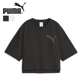 PUMA SWAROVSKI CRYSTALS TEE 622249 プーマ レディース クロップド tシャツ 半袖 おしゃれ ブランド クロップド丈 トップス Swarovski スワロフスキー 可愛い かわいい プーマブラック ウォームホワイト 2024 春 春夏 夏