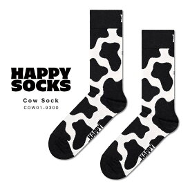 happy socks ハッピーソックス 靴下 レディース メンズ おしゃれ ブランド かわいい クルー丈 ミドル丈 ソックス くつ下 可愛い 綿 コットン 綿混 カジュアル ビジネス 派手 総柄 牛 アニマル柄 ブラック 黒 Cow Sock COW01-9300 2024 春 春夏 夏