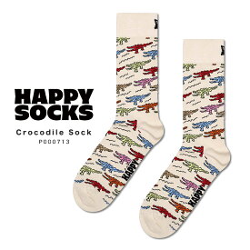 happy socks ハッピーソックス 靴下 レディース メンズ おしゃれ ブランド かわいい クルー丈 ミドル丈 ソックス くつ下 可愛い 綿 コットン 綿混 カジュアル ビジネス 派手 総柄 クロコダイル アニマル柄 Crocodile Sock P000713 2024 冬 春 春夏