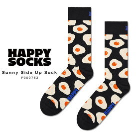 happy socks ハッピーソックス 靴下 レディース メンズ おしゃれ ブランド かわいい クルー丈 ミドル丈 ソックス くつ下 可愛い 綿 コットン 綿混 カジュアル ビジネス 派手 総柄 ブラック 黒 Sunny Side Up Sock P000753 2024 冬 春 春夏