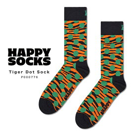 happy socks ハッピーソックス 靴下 レディース メンズ おしゃれ ブランド かわいい クルー丈 ミドル丈 ソックス くつ下 可愛い 綿 コットン 綿混 カジュアル ビジネス 派手 総柄 ドット タイガー 虎 アニマル柄 ブラック 黒 Tiger Dot Sock P000776 2024 春 春夏 夏