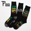 Perri's Socks ペリーズソックス BOB MARLEY 3PAIR ASSORTED CREW ボブマーリー 靴下 メンズ ブランド おしゃれ 3足セット 3足組 ソックス 派手 くつ下 ロゴ ワンポイント ロングソックス ハイソックス 厚手 長い 長め バンド 柄 総柄 ブラック 黒 2025 秋 秋冬 冬