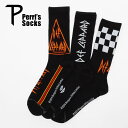 Perri's Socks ペリーズソックス DEF LEPPARD 3PAIR ASSORTED CREW デフレパード 靴下 メンズ ブランド おしゃれ 3足セット 3足組 ソックス 派手 くつ下 ロゴ ワンポイント ロングソックス ハイソックス 厚手 長い 長め バンド 柄 総柄 ブラック 黒 2026 冬 春 春夏