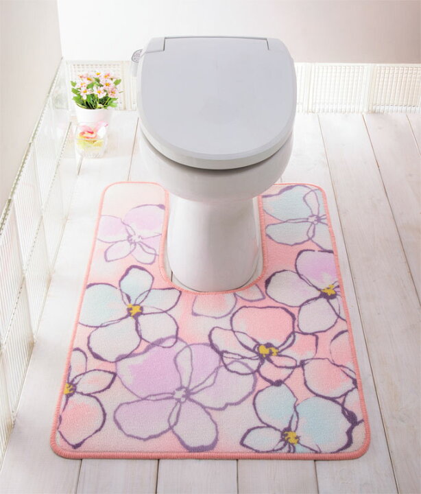 楽天市場 耳長トイレマット 水彩花 花柄 ピンク フラワー インテリアショップスタートハウス