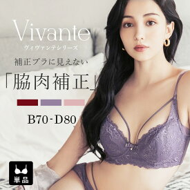 【3点で半額クーポン対象商品】ブラジャー 補正 ブラ 脇高 vivanteシリーズ ベルレースバストラインブラ 3color パープル ワイン ピンク【ブラ単品】【tu-hacci】