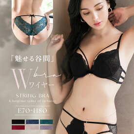 【24h限定！10％OFFクーポン】セクシー下着 大きいサイズ ブラジャー y2バックストリング魅せる谷間Wワイヤーブラ＆ショーツセットブラ ショーツ ブラジャー 大きいサイズ E70 E75 E80 E85 F70 F75 F80 F85【グラマーサイズ】【tu-hacci】