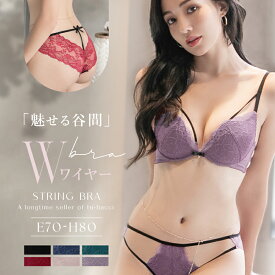 【24h限定！10％OFFクーポン】セクシー下着 大きいサイズ ブラジャー y2バックストリング魅せる谷間Wワイヤーブラ＆ショーツセットブラ ショーツ ブラジャー 大きいサイズ E70 E75 E80 E85 F70 F75 F80 F85【グラマーサイズ】【tu-hacci】