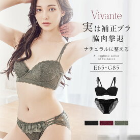 【最大20％OFFクーポン】脇高 ブラ 大きいサイズ 補正ブラ ショーツ 脇高ブラジャー 上下セット vivanteシリーズ シェリレースフロントリボンブラ&ショーツセット 3color ブラック カーキ ワイン Eカップ Fカップ Gカップ【グラマーサイズ】【tu-hacci】