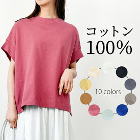 【新作!クーポン利用で20％OFF】 Tシャツ 半袖 カットソー レディース プルオーバー 無地 綿100％ トップス コットン ドロップショルダー 肩落ち ワイド ゆったり 大きいサイズ 体型カバー 楽ちん 定番カラー シンプル 定番 大人 可愛い ナチュラル カジュアル [M便 1/1]