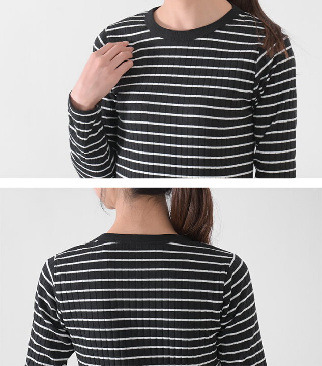 楽天市場】ボーダーTシャツ 長袖 リブTシャツ カットソー Tシャツ  