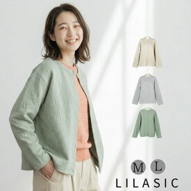 フラワー ジャカード カーディガン 長袖 カットソー レディース 前開き クルーネック 丸首 トップス リラシク LILASIC ノースオブジェクト 大きいサイズ カットカーディガン 大人 可愛い ナチュラル カジュアル 服 [M便 不可]