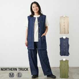 ノーカラー ロング ベスト ジレ トッパー レディース ロング丈 ノースリーブ 前開き ノーザントラック ノースオブジェクト NORTHERNTRUCK トップス 羽織り チョッキ 大きいサイズ 大人 可愛い ナチュラル カジュアル 服 [M便 不可]