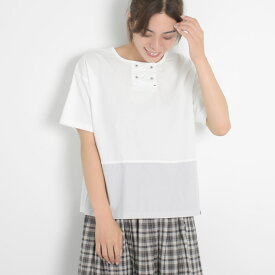 【クーポン利用で30%OFF】 Tシャツ 半袖 綿100％ 異素材切り替え ブラウス シャツ プルオーバー トップス レディース NORTHERN TRUCK ノーザントラック ノースオブジェクト バイカラー ヘンリーネック ダブル釦 大人 可愛い ナチュラル カジュアル 服 [M便 不可]