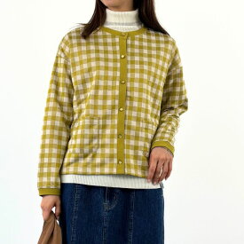 Keitto ケイット チェック ジャカード カーディガン 長袖 カットソー レディース 前開き クルーネック 丸首 ジャガード織 トップス 大きいサイズ カットカーディガン 大人 可愛い ナチュラル カジュアル 服 [M便 不可]