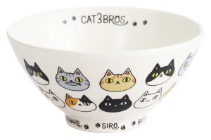 【送料無料】セラミック藍 猫3兄弟飯碗 顔 23124