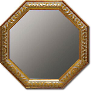 【送料無料】ユーパワー アンティーク 八角ミラー Lサイズ ゴールド AM-05023