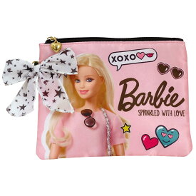 【送料無料】 Barbie バービー リボン付き フラットポーチ サテン (約15.5×20.5cm) バッグ ポーチ 小物入れ バービー ピンク リボン ハート 財布 小銭入れ メイク 化粧 コスメ かわいい レディース キッズ キャラクター グッズ 31391