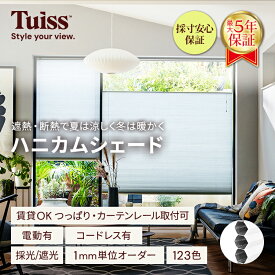 tuiss ブラインド ハニカムシェード ハニカムスクリーン オーダー ブラインドカーテン つっぱり式 カーテンレール 簡単 穴あけ不要 賃貸 遮熱 遮光1級 ホワイト 白 ブラック 黒 チューイッシュ
