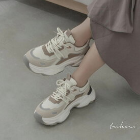 【Autumn SALE】厚底 スニーカー レディース 6cmヒール きれいめ 紐 レースアップ ダッドスニーカー 大人 歩きやすい 疲れない 甲高 幅広 ベージュ かわいい おしゃれ 可愛い 通学 通勤 送料無料［26000］