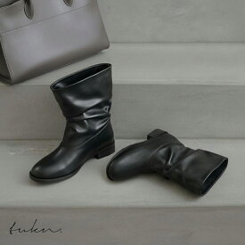 【Autumn SALE】ブーツ ルーズ くしゅくしゅ ショートブーツ ローヒール レディース ミドル丈 歩きやすい 履きやすい 疲れにくい おしゃれ かわいい 大人 きれいめ 秋冬 通勤 黒 ブラウン ブラック [1424-20]