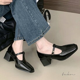 Tストラップ ヒールストラップ パンプス 黒 レディース 可愛い 大人 カジュアル ブラック ヒール 5cm きれいめ おしゃれ 歩きやすい 疲れにくい 履きやすい 通勤 フォーマル [y634]