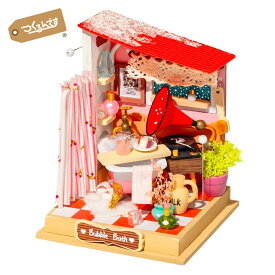 手のひらサイズ！【公式】 つくるんです ミニチュアハウス ミニバスルーム 日本語説明書付 Robotime 組み立て ドールハウス DIY キット DS018 手作りキット 脳トレ 小学生 大人 工作キット おうち時間 誕生日 知育