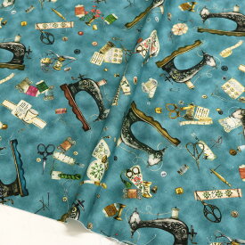 生地 輸入生地 プリント生地 USAプリント ブルー地 手芸柄 ミシン柄 小物柄 アンティーク柄 ROBERTKAUFMAN ロバートカフマン 巾約110cm 50cm単位