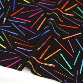 生地 輸入生地 プリント生地 USAプリント ブラック 鉛筆 筆 マーカーペン ROBERTKAUFMAN ロバートカフマン 巾約110cm (最低単位30cm〜10cm単位の切り売り)