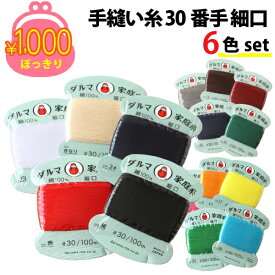 1000円ポッキリ 送料無料 ゆうパケット限定 単品購入限定 ゆうパケット限定 家庭糸 手縫い糸 30番手 細口 5色入セット 横田 ダルマ