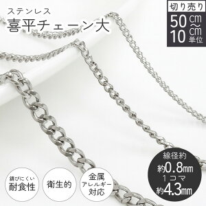 ステンレス 喜平チェーン シルバー 線径約0.8mm 1コマ約4.3mm 50cm以上〜10cm単位切り売り アクセサリー パーツ ハンドメイド ピアス イヤリング 通販 ステンレス フリー