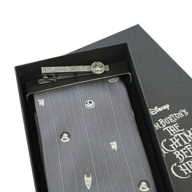 DISNEY／ネクタイ＆タイバー BOXセット　(ナイトメアー・ビフォア・クリスマス　バーチカル柄）ディズニー　ブランド ネクタイ　【送料無料】結婚式 クリスマス プレゼント ギフトネクタイピン スーツ ビジネス セット キャラクター